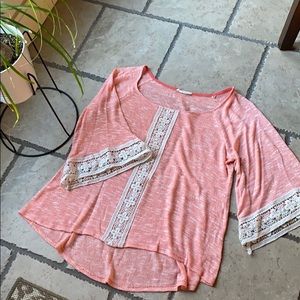 Peach and off white lace sweater